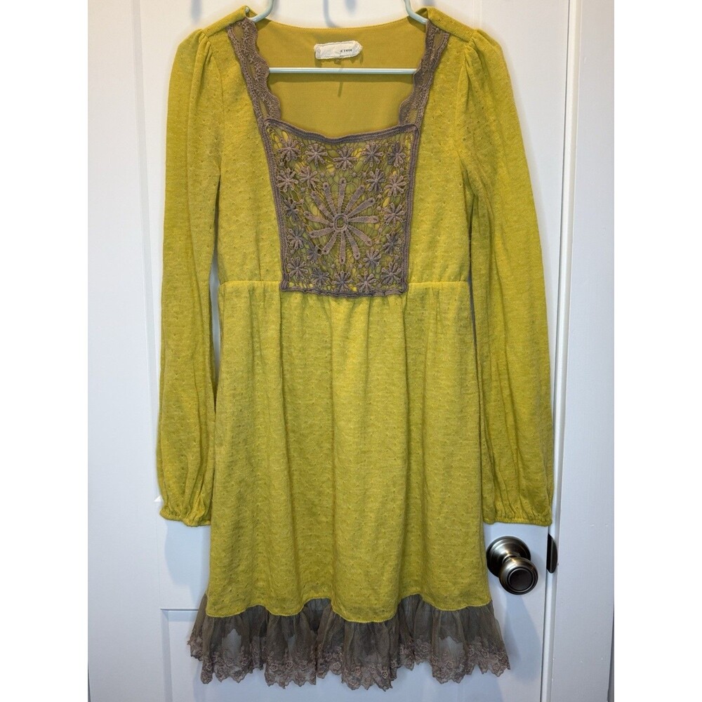 Women’s Anthropologie A’reve Sweater Dress Chiffon Ruffle Long Sleeve Medium M